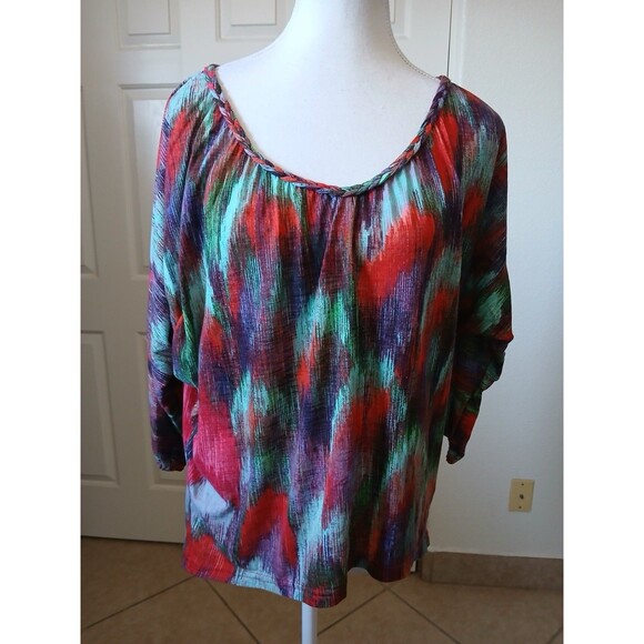 Democracy Top Womens Red Multicolor Dolman Sleeve Size Medium‎ Casual - Picture 1 of 15